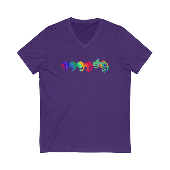 Comma Comma Comma Chameleon Unisex V-Neck Tee - Fandom-Made