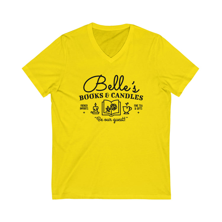 Belle's Books and Candles Short Sleeve V-Neck Tee - Fandom-Made