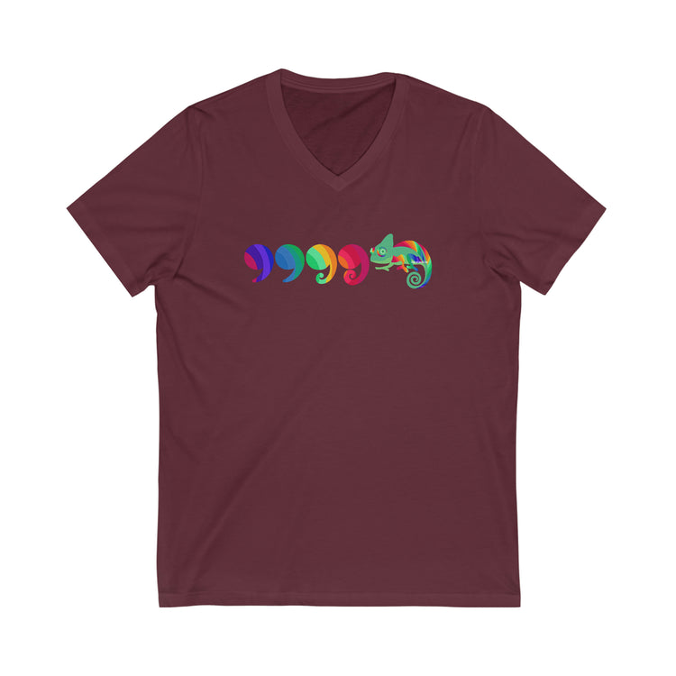 Comma Comma Comma Chameleon Unisex V-Neck Tee - Fandom-Made