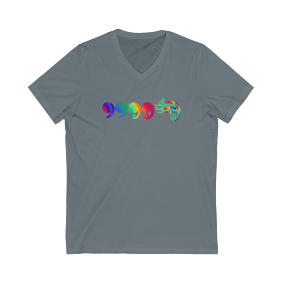 Comma Comma Comma Chameleon Unisex V-Neck Tee - Fandom-Made