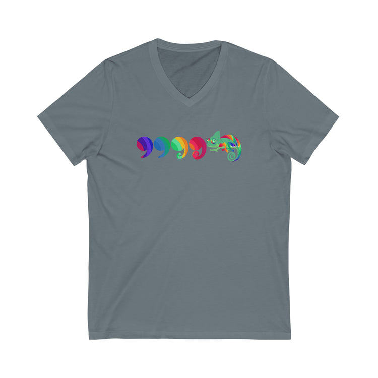 Comma Comma Comma Chameleon Unisex V-Neck Tee - Fandom-Made