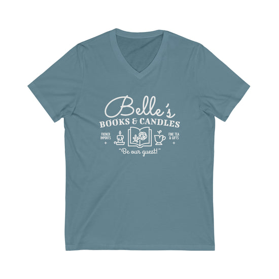Belle's Books and Candles Short Sleeve V-Neck Tee - Fandom-Made