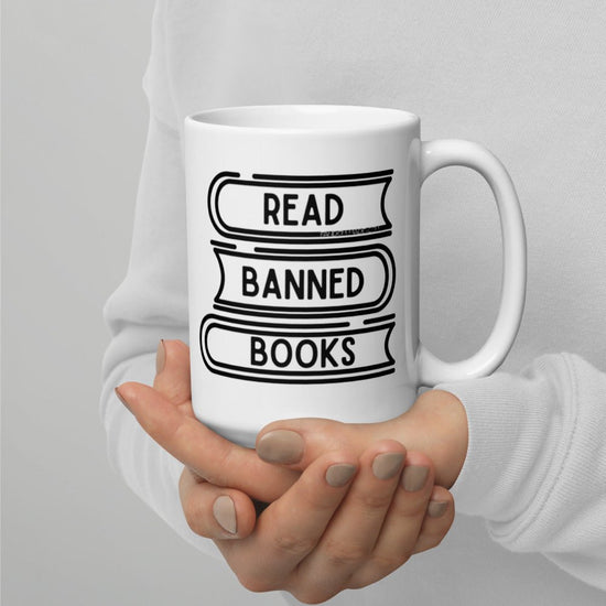 Bookish - Double-Sided White glossy mug - Read Banned Books - Fandom-Made