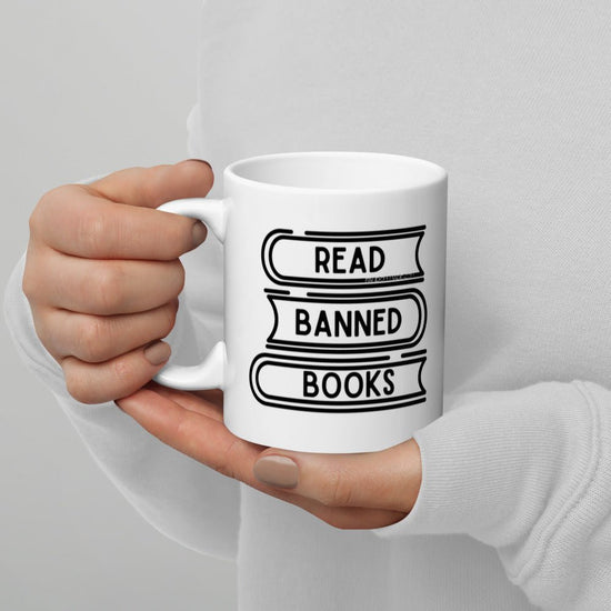 Bookish - Double-Sided White glossy mug - Read Banned Books - Fandom-Made
