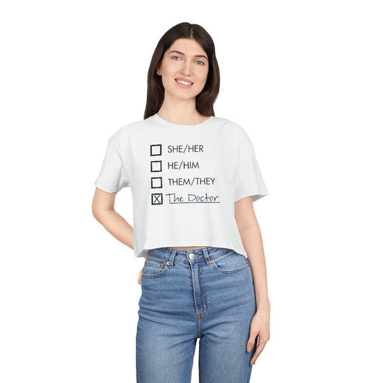 Doctor Who - Pronouns Women's Crop Tee - Fandom-Made