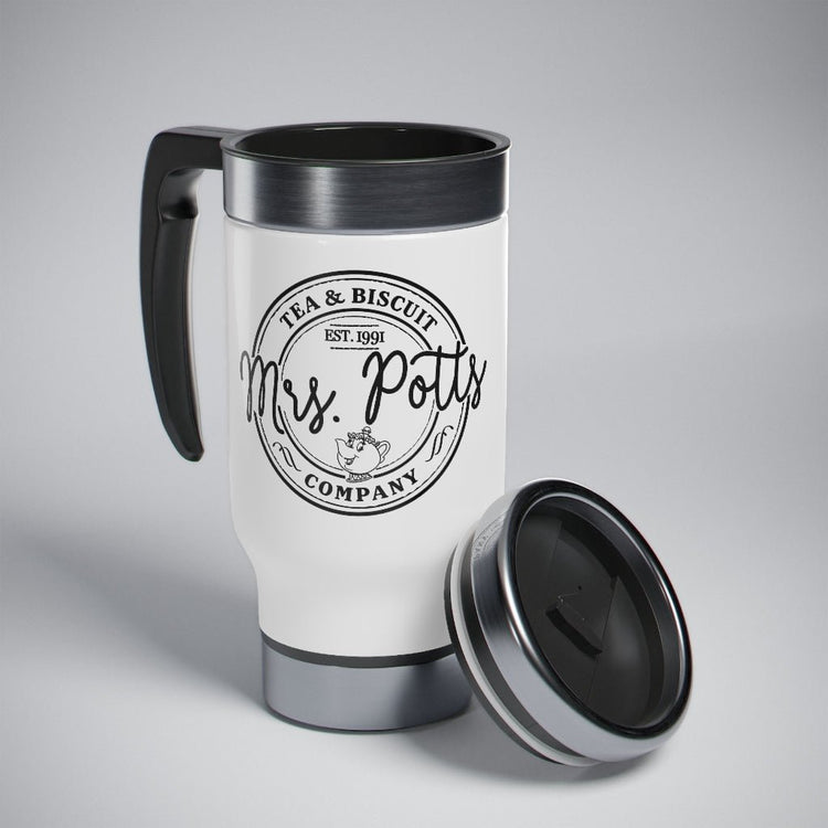 Mrs Potts Tea and Biscuits Travel Mug with Handle - Fandom-Made