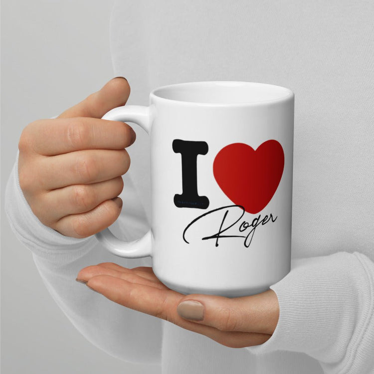 Outlander Inspired Double Sided White glossy mug - I ❤️Roger - Fandom-Made