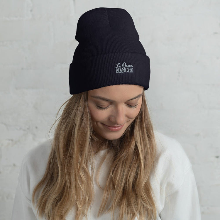 Outlander Inspired Embroidered Cuffed Beanie - La Dame Blanche - Fandom-Made