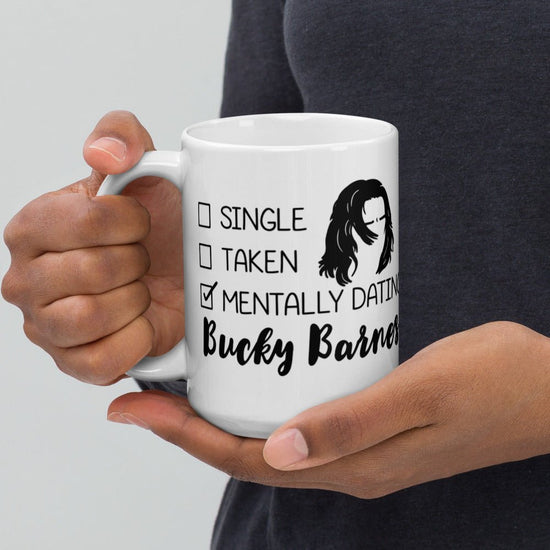 Superheroes Inspired Double Sided White glossy mug - Mentally Dating Bucky Barnes - Fandom-Made