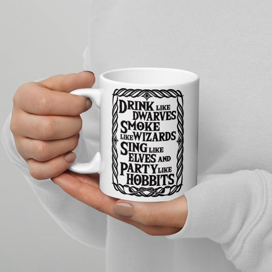 Tolkien Inspired Double Sided White glossy mug - Drink Like Dwarves - Fandom-Made