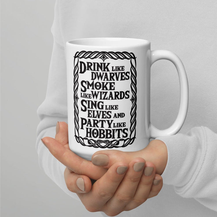 Tolkien Inspired Double Sided White glossy mug - Drink Like Dwarves - Fandom-Made