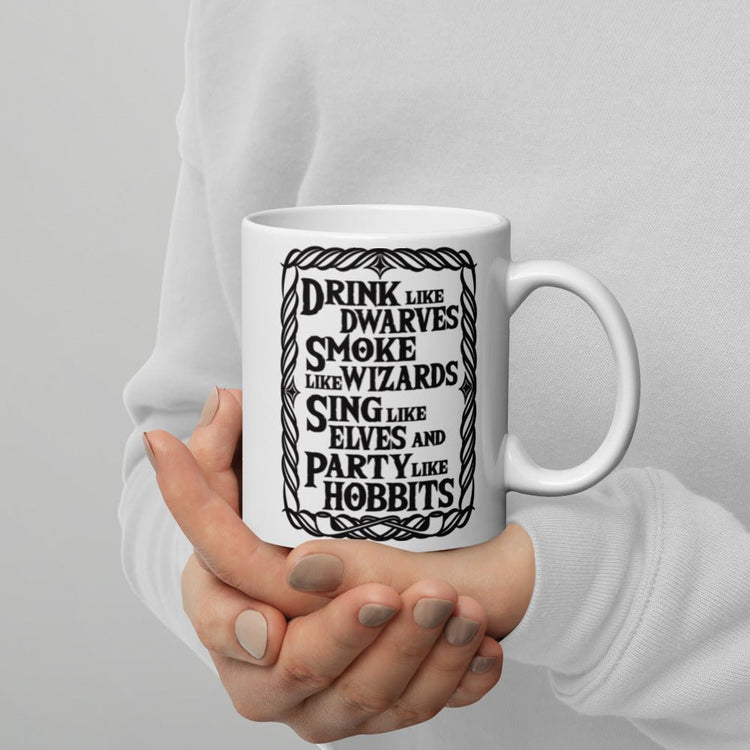 Tolkien Inspired Double Sided White glossy mug - Drink Like Dwarves - Fandom-Made